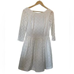 LILLY PULITZER Lori Dress Resort White Lace Overlay 3/4 Sleeve Midi NWT - Size 4